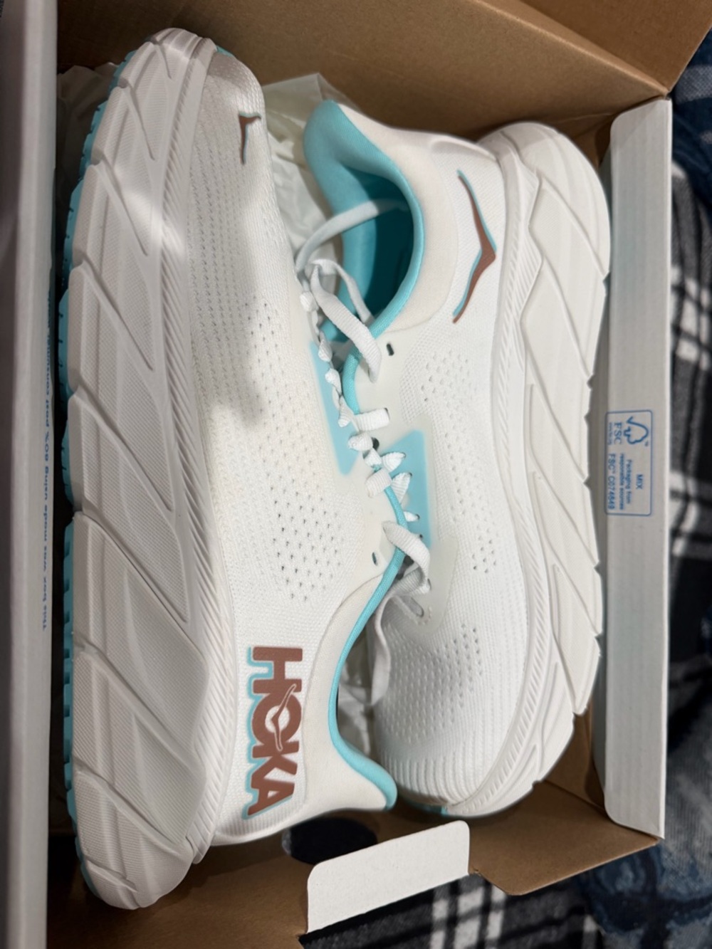 Hoka Women's White Sneakers with Light Blue and Rose Logo
